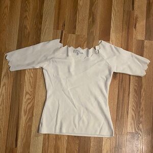 Scalloped Neck Short Sleeve Knit Top - Cream